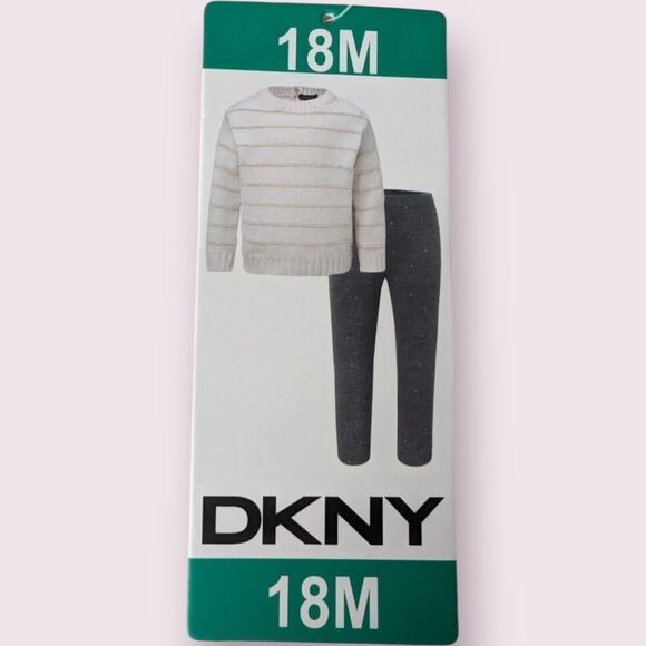 DKNY White Sweater and Gray Leggings Set ~ Gold Polka Dots and Gold Threads - Picture 3 of 12